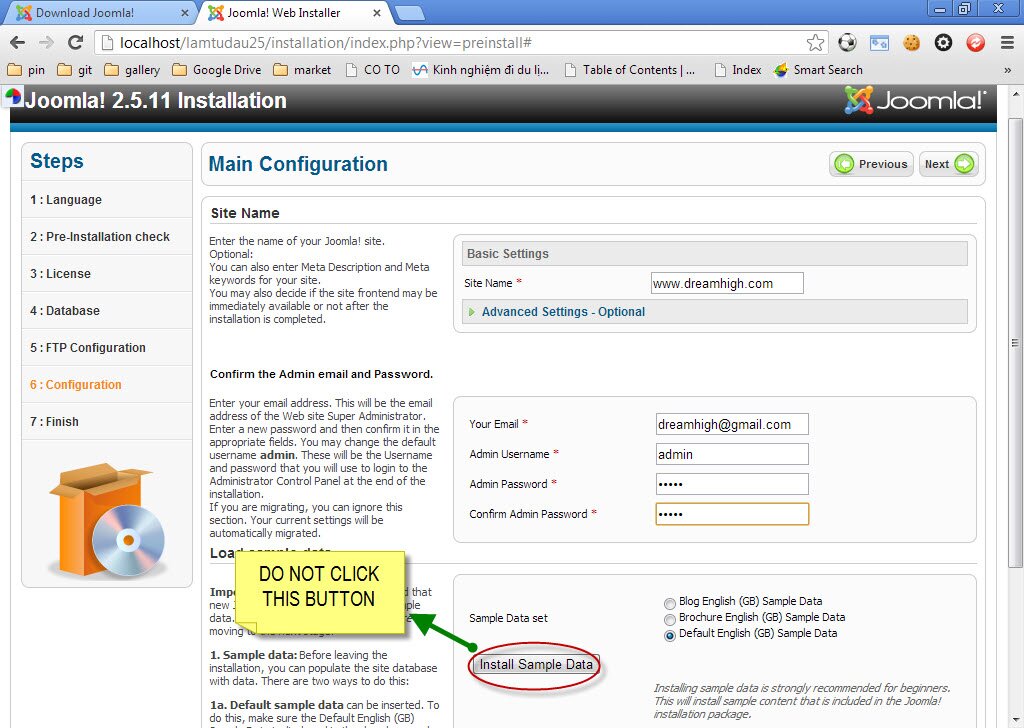 directions to setup a site from begin without quick start